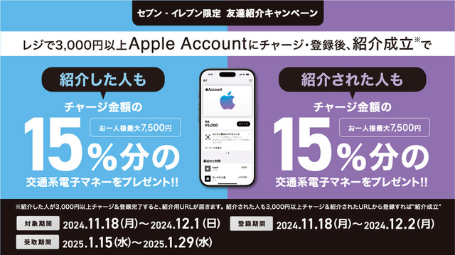 Apple Account チャージ 交通系電子マネーキャンペーン